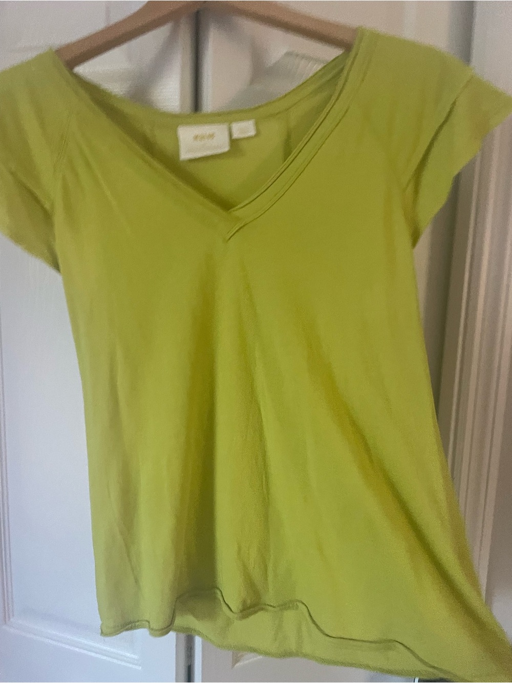 Anthropologie Maeve Lime Green V-Neck Short Sleeve Tee